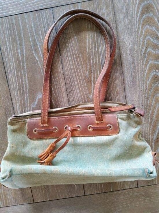 Dooney & Bourke Handbags - Vintage Dooney & Bourke Aqua DB Monogram Canvas Leather Satchel Y2K